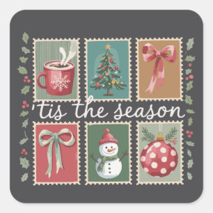 Sticker Carré Noël Rétro C'est La Saison Hiver Cosy Père Noël