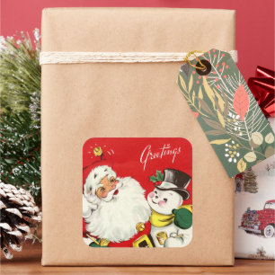 Sticker Carré Noël rétro Noël Père Noël snowman Holiday