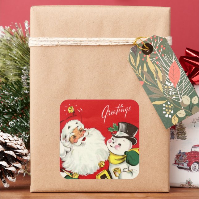 Sticker Carré Noël rétro Noël Père Noël snowman Holiday (vacances)