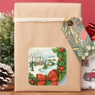 Sticker Carré Noël rétro vintage