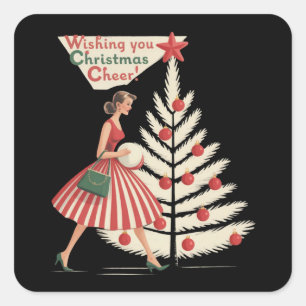 Sticker Carré Noël Rétro Vintage 50s Fêtes 1950s Dame