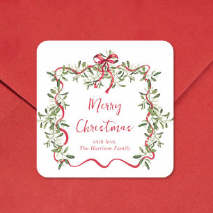 Sticker Carré Noël Rouge Verre Frame Bow Verdure