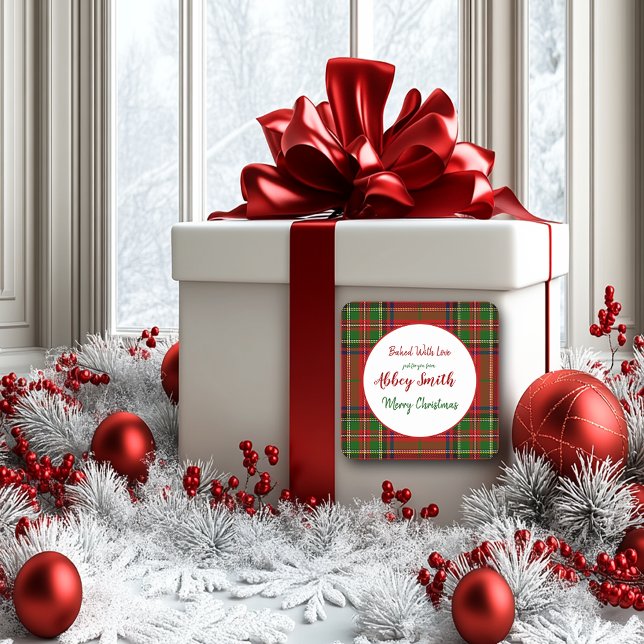 Sticker Carré Noël Rouge Vert Plaid Traitements personnalisés (Créateur téléchargé)