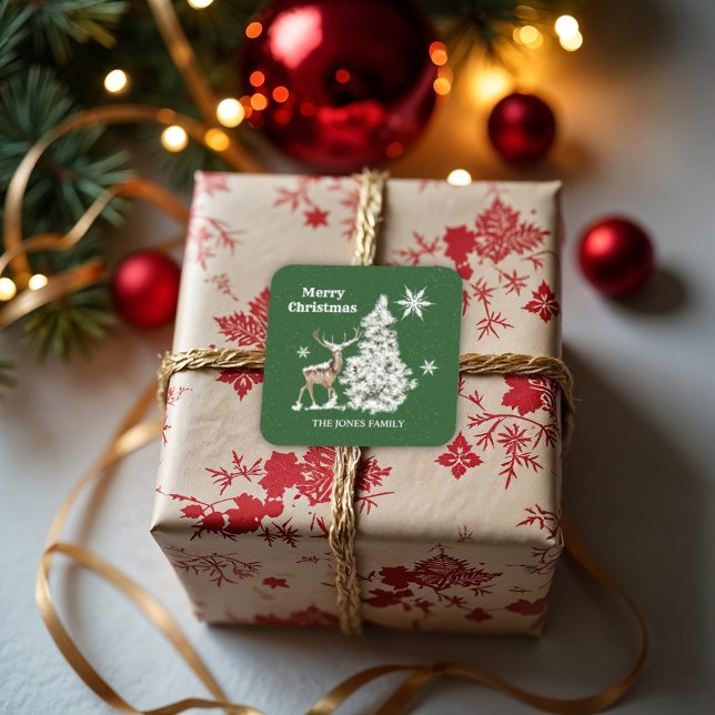 Sticker Carré Noël rustique traditionnel (Créateur téléchargé)