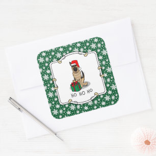 Sticker Carré Noël Santa Hat Allemand Berger Chien mignonne