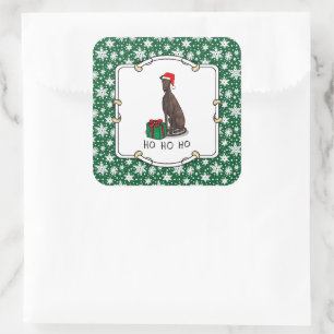 Sticker Carré Noël Santa Hat Greyhound Chien (brindle) mignonne