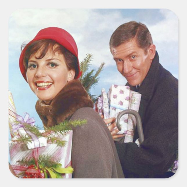 Sticker Carré Noël Shopping Rétro (Devant)