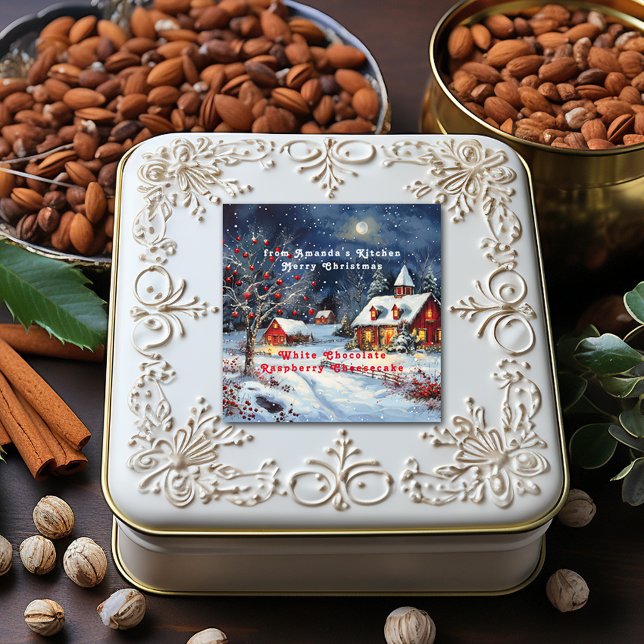 Sticker Carré Noël Snowy hiver Pleine lune de chalet (Créateur téléchargé)