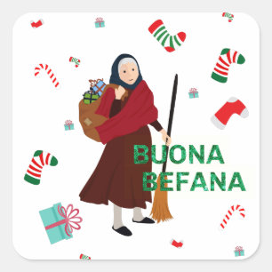 Sticker Carré noël sorcière buona Befana