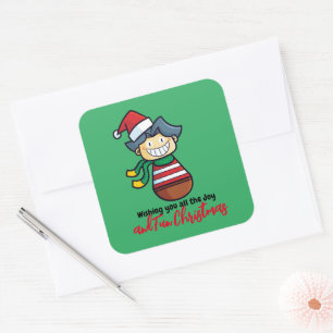 Sticker Carré Noël sucré et amusant personnalisable
