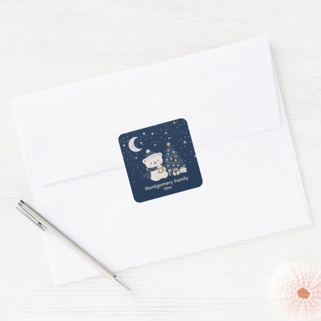 Sticker Carré Noël sur mesure de minuit | Nuit, argent et or (Enveloppe)