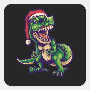 Sticker Carré Noël T-rex Dinosaur   Design de dinosaure
