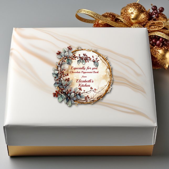 Sticker Carré Noël Twig Wreath Red Berries Feuilles (Créateur téléchargé)