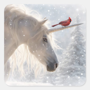 Sticker Carré Noël Unicorne Cardinal Snow