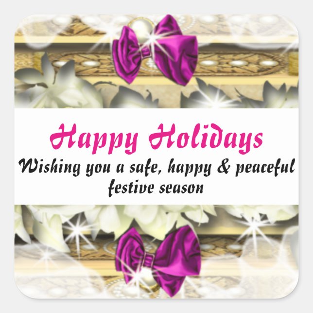 Sticker Carré Noël vacances hiver neige rose (Devant)