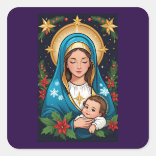 Sticker Carré Noël Vierge Marie catholique romain chrétien