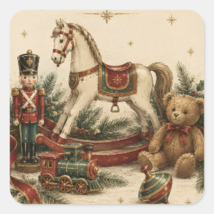 Sticker Carré Noël Vintage Élégant , Jouet de Soldat Antique