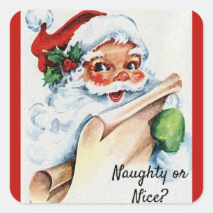 Sticker Carré Noël Vintage Père Noël Naughty ou Nice