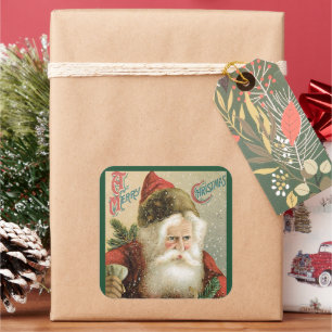 Sticker Carré Noël vintage, Père Noël victorien avec pin