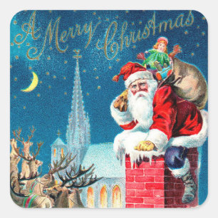 Sticker Carré Noël Vintage Père Noël victorien sur Chimney