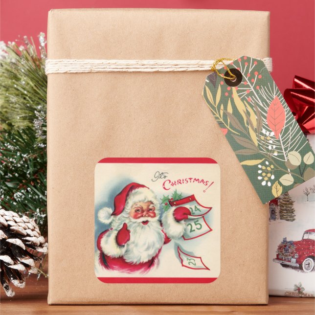 Sticker Carré Noël vintage rétro Père Noël (vacances)