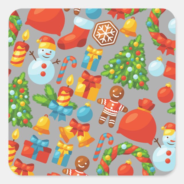 Sticker Carré Noël Vintage Santa Claus (Devant)