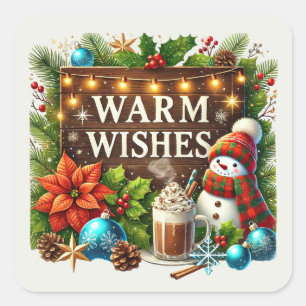Sticker Carré Noël voeux chauds snowman