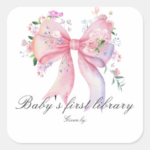 Sticker Carré Nœud floral Baby shower - première bibliothèque de