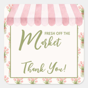 Sticker Carré Nœud Floral Rose Fraîchement Retiré du Marché