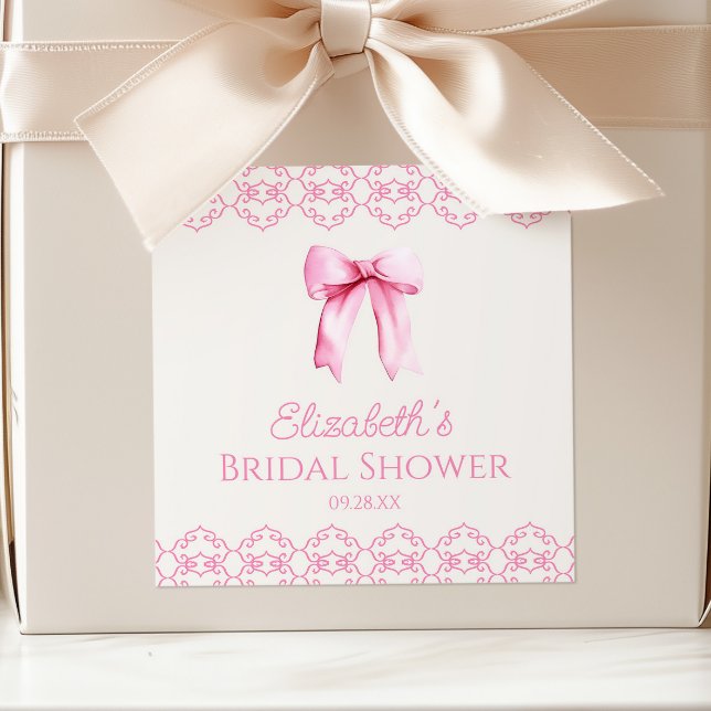Sticker Carré Nœud Papillon Coquette Rose Lavabo de Mariée (Créateur téléchargé)