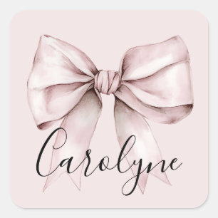 Sticker Carré Nœud rose coquette esthétique Nom personnalisé