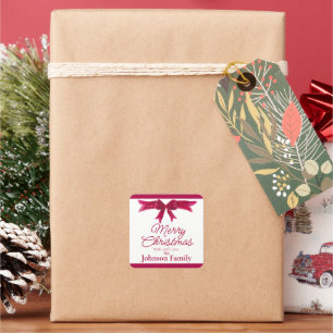 Sticker Carré Nœud Rouge de Noël Fait Maison Avec Amour Personna
