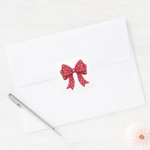 Sticker Carré Nœud rouge élégant minimaliste coquette avec cœurs