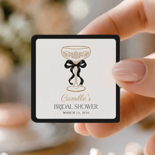 Sticker Carré Noeuds noirs et Baby Shower de mariage au champagn