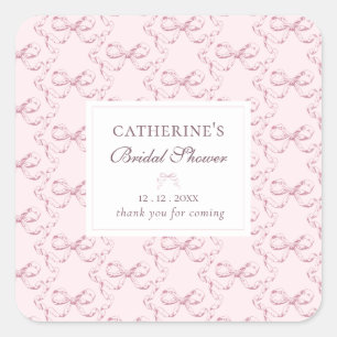 Sticker Carré Nœuds roses girly élégants vintage preppy Merci