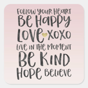 Sticker Carré Noir Aquarelle Mots Inspirationnels Gold Heart