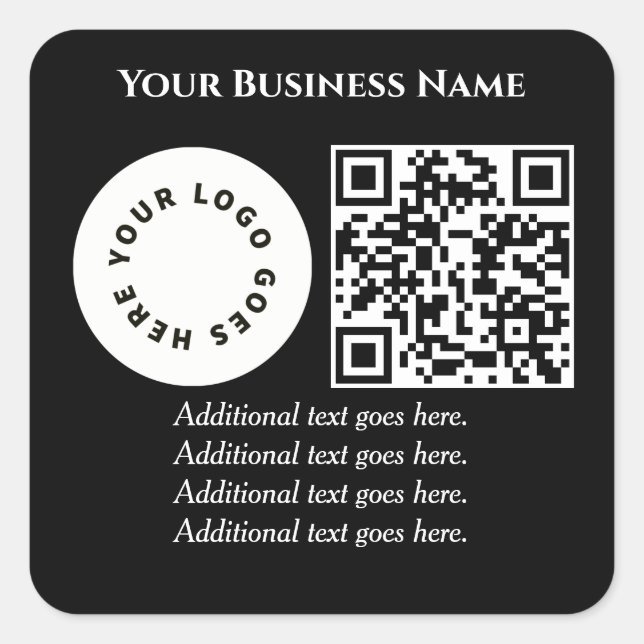 Sticker Carré Noir avec code QR ajoutez votre propre texte et lo (Devant)
