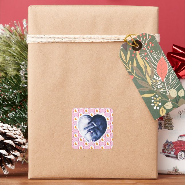 Sticker Carré Noir Blanc Chat Aimer Oiseau Aquarelle (vacances)