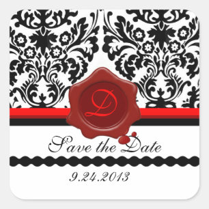 STICKER CARRÉ NOIR BLANC DOMMASQUE SCEAU DE CIRE ROUGE MONOGRAMM
