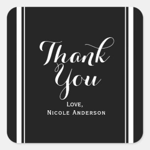 Sticker Carré Noir & Blanc Élégant Chic Couture Mariage Faveur