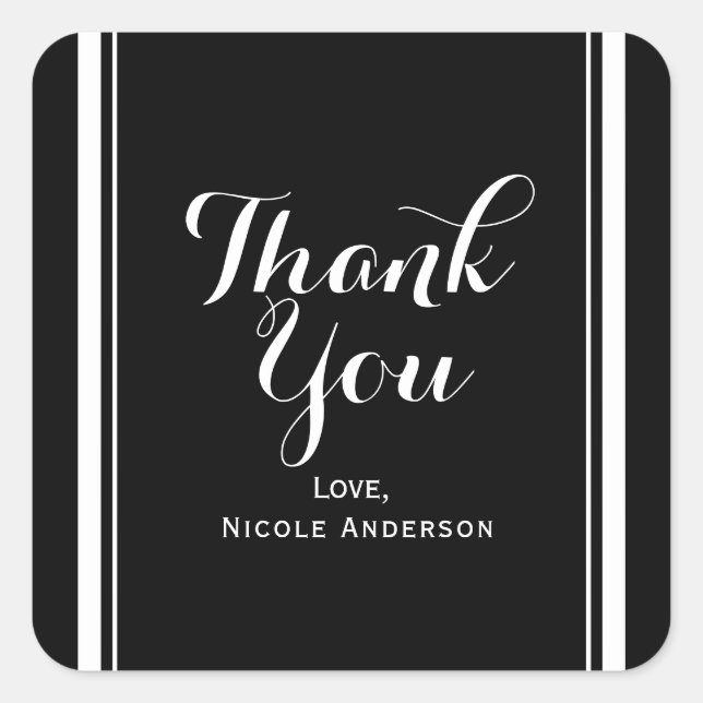 Sticker Carré Noir & Blanc Élégant Chic Couture Mariage Faveur (Devant)