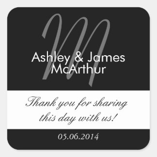 Sticker Carré Noir Blanc Mariée Groom Merci Mariage Faveur