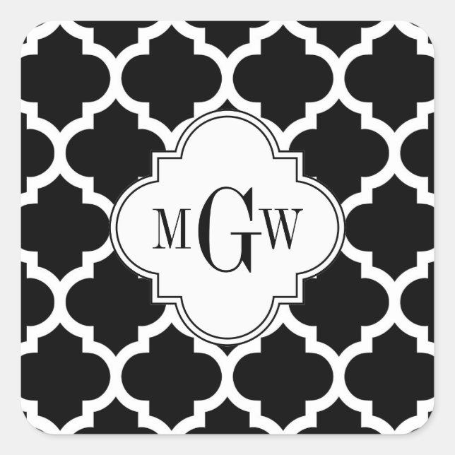 Sticker Carré Noir Blanc Marocain #5 Blanc 3 Monogramme Initial (Devant)
