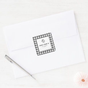 Sticker Carré Noir blanc Plaid En vichy bébé Baby shower Q