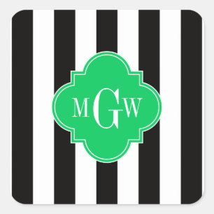 Sticker Carré Noir Blanc Rayure Émeraude Carré 3 Monogramme