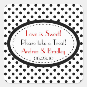 Sticker Carré Noir Blanc Rouge Polka Dot Mariage Buffet