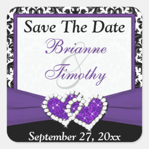 Sticker Carré Noir Blanc Violet Damask 1.5" Enregistrer Le Bâton