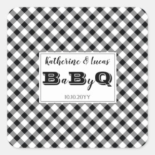 Sticker Carré Noir   Chèques blancs Bébé Q BBQ Douche
