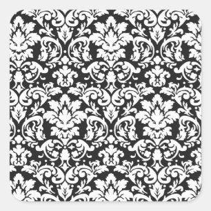 Sticker Carré noir et blanc damassé fleurit