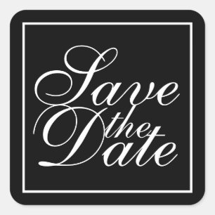 Sticker Carré Noir et blanc mariage élégant Enregistrer la date